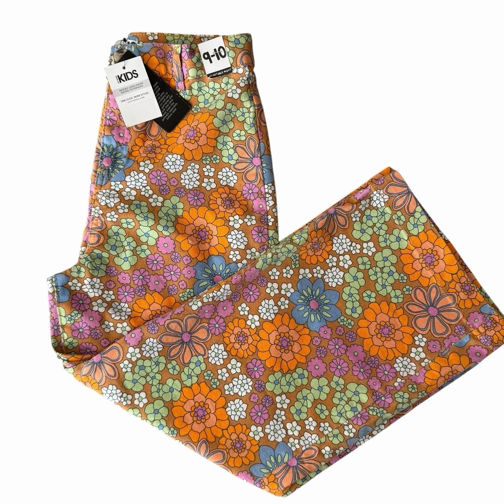 COTTON ON KIDS Brittany Wide Leg Flared Jeans Sz 9/10•Floral Whimsy Colorful NWT